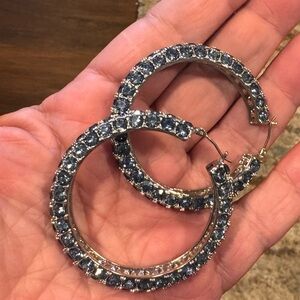 2 in Elegant Blue Crystal Hoop Earrings